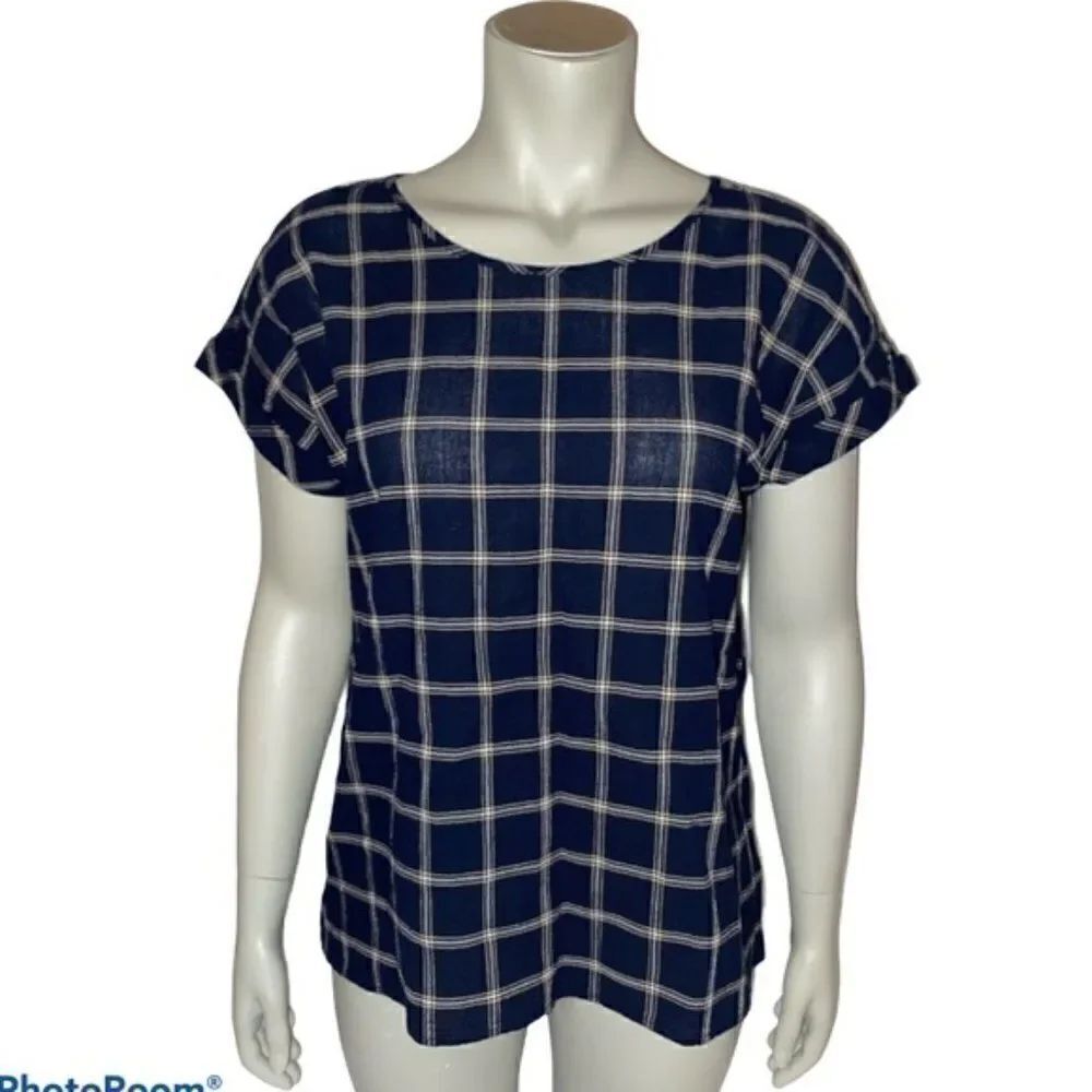 Christopher & Banks Blue Windowpane Plaid Blouse